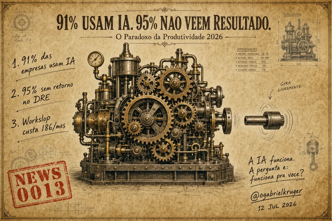 Capa da News 0013: 91% Usam IA, 95% Não Veem Resultado: O Paradoxo da Produtividade 2026