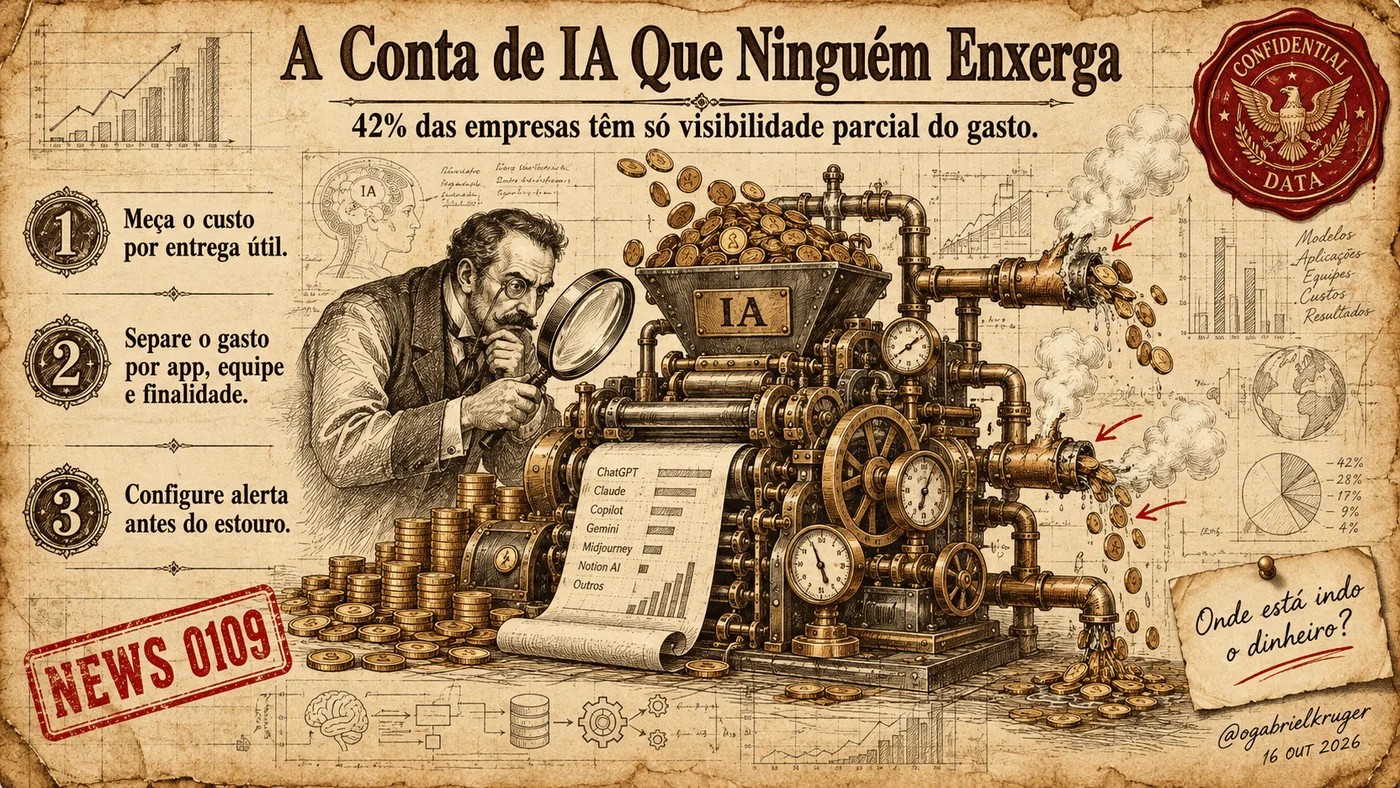 Capa da News 0109: O erro invisível que faz 42% das empresas estourarem o orçamento de IA